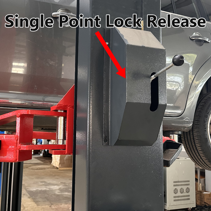 KT-AS110D Two Post Asymmetrical Vehicle Lift 11,000lbs Single Point Lock Release