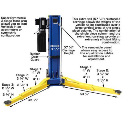 Atlas 9OHSC-SS-FPD 2 Post Lift 9000 lb Overhead Single Piece Column