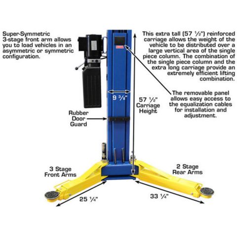 Atlas 9OHSC-SS-FPD 2 Post Lift 9000 lb Overhead Single Piece Column