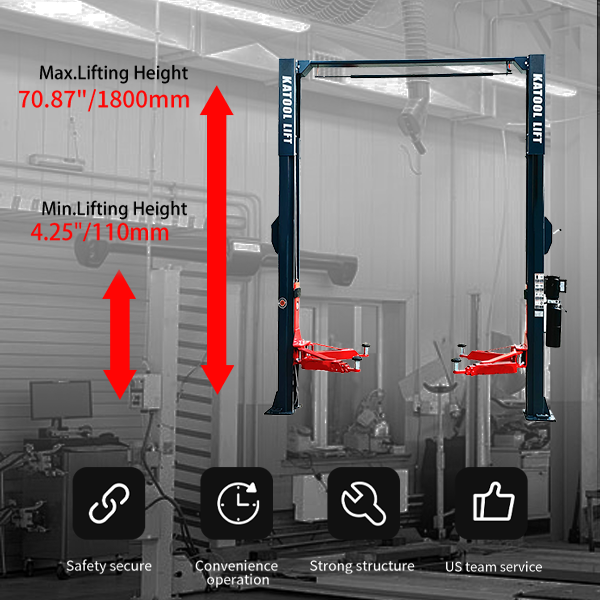 KT-AS110D Two Post Asymmetrical Vehicle Lift 11,000lbs Single Point Lock Release