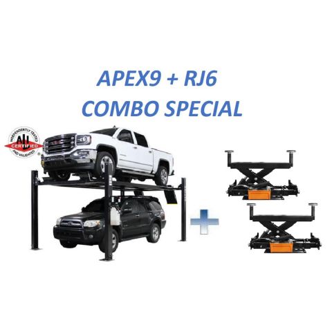 Atlas ATEAPEX9-COMBO1-FPD 9000 lb 4-Post Lift Combo with RJ6 Rolling Bridge Jacks