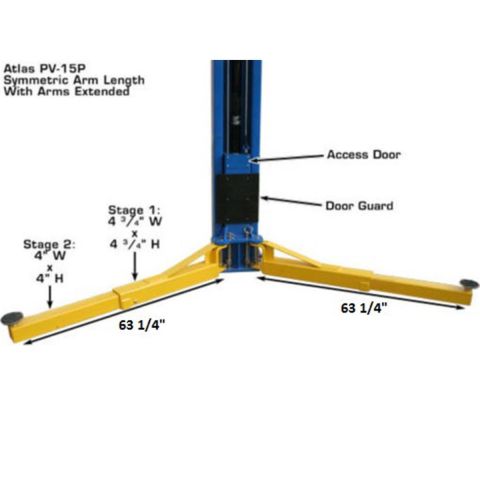 Atlas PV15PX-FPD 2 Post Lift 15000 lb Overhead Extra Tall Extra Wide