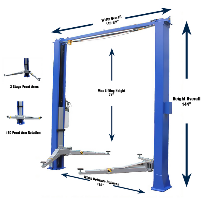Tuxedo TP11KC-DX Two Post Clear Floor Lift 11,000 lb Bi-Symmetric