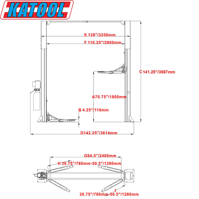 Katool KT-M110 2-Post Lift 11,000 lb Clear Floor
