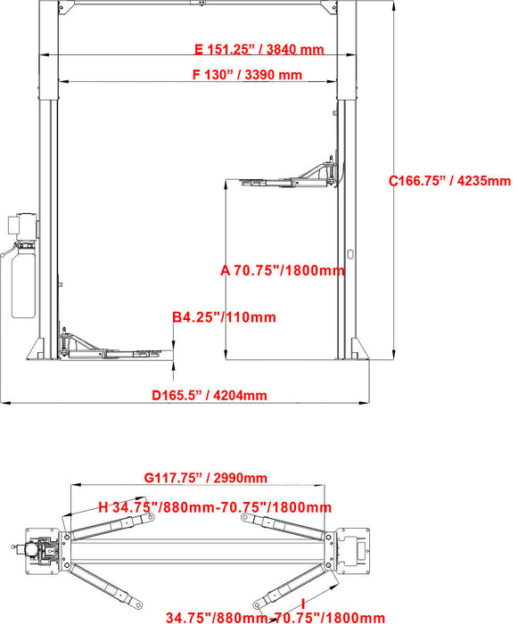 Katool KT-M120 2-Post Lift 12,000 lb Clear-Floor