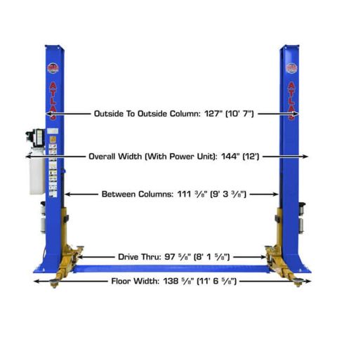 Atlas PVL9BP-FPD 2 Post Lift 9000 lb Baseplate Low Ceiling