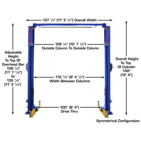Atlas PVL10-FPD 2 Post Lift 10000 lb Overhead Clear Floor