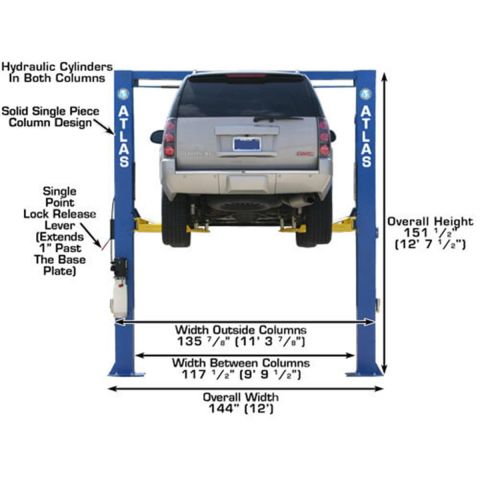Atlas ATEATTD-OHX10000X-FPD 2 Post Lift 10000 lb Overhead Extra Tall Extra Wide