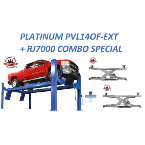 Atlas Platinum PVL14OF-EXT 14000 lb 4-Post Open Front Alignment Lift Combo with RJ7000 Sliding Bridge Jacks
