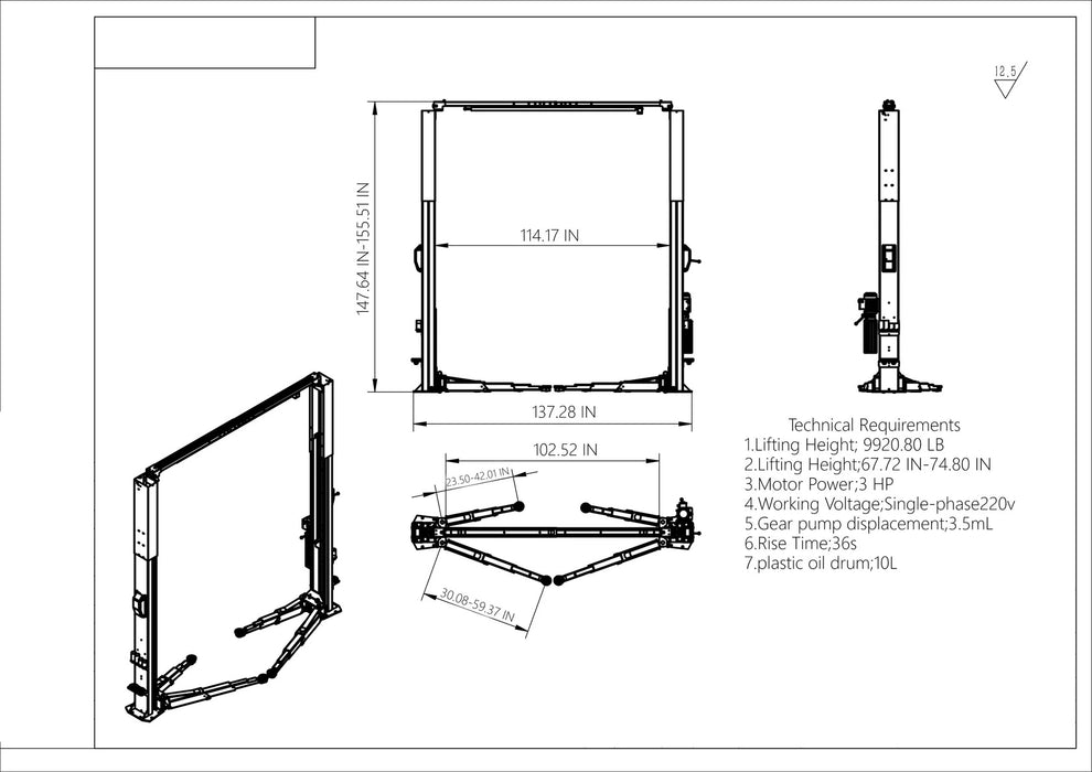 Katool KT-ZL110M Assym Two-Post Lift, Single Lock Release 11,000 lbs