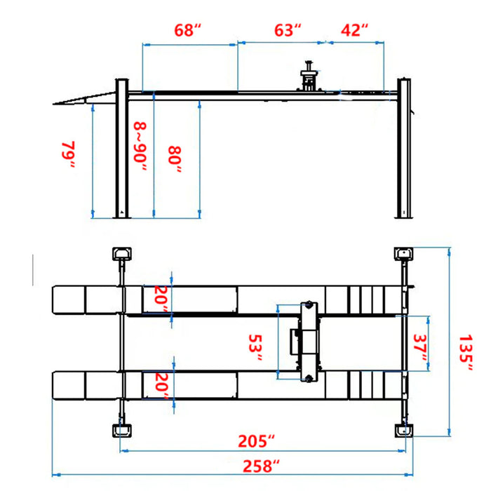 Katool KT-4H120X  Four Post Alignment Lift w/ Rolling Jack RJ70 12,000 lbs