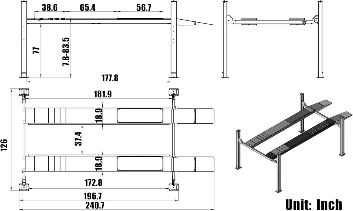Katool KT-4M110PA Four Post Alignment Lift w/ Rolling Jack RJ70 11,000 lbs