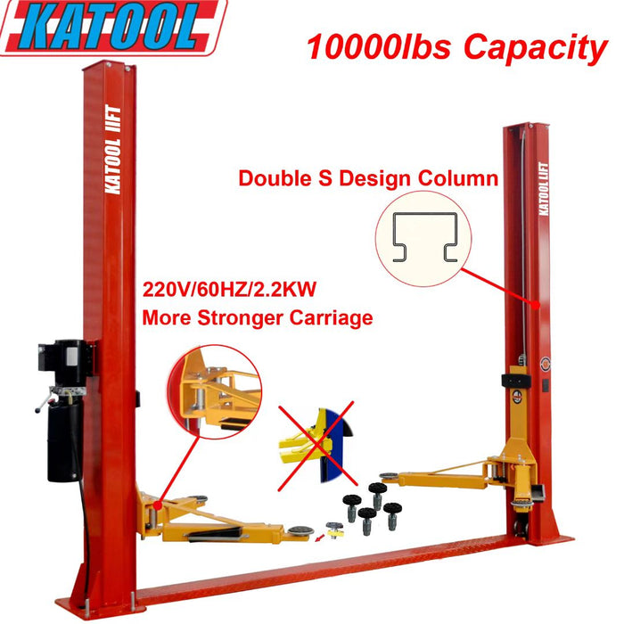 Katool KT-H100 2-Post Lift 10,000 lb Heavy-Duty Hydraulic