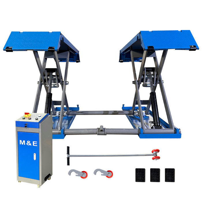 M&E Mid-Rise Scissor Lift 7,700 lb 220V Pneumatic Release Platform Lift