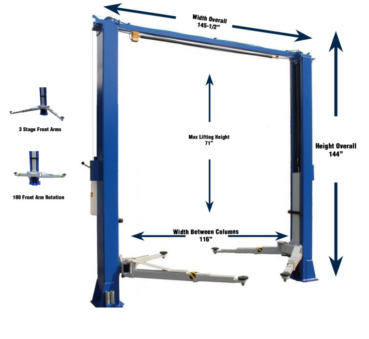 Tuxedo TP10KAC-DX Two Post Clear Floor Lift 10,000 lb Bi-Symmetric