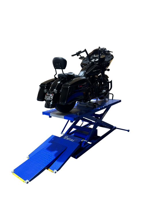 iDEAL M-2200IEH-XR Electric Hydraulic Motorcycle Lift Bench 2,200 lb Retractable Ramp