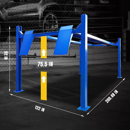 9,000 lb 4 Post Car Lift Dimensioned