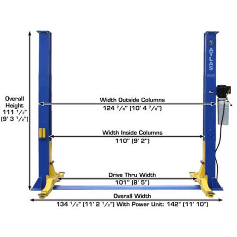 Atlas 9KBPX-FPD 2 Post Lift 9000 lb Baseplate Low Ceiling
