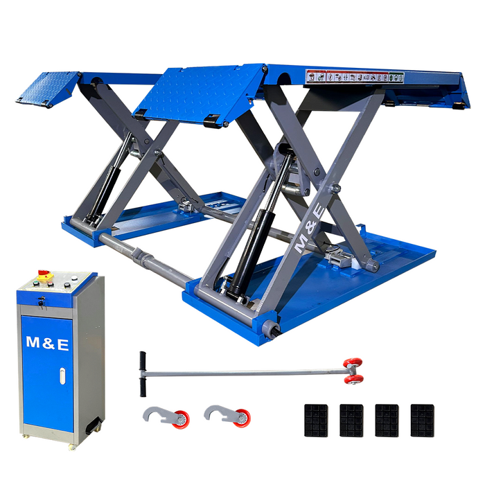 M&E Mid Rise Scissor Lift 7700lbs pneumatic Release Auto Lift Car Lift 220V x8p